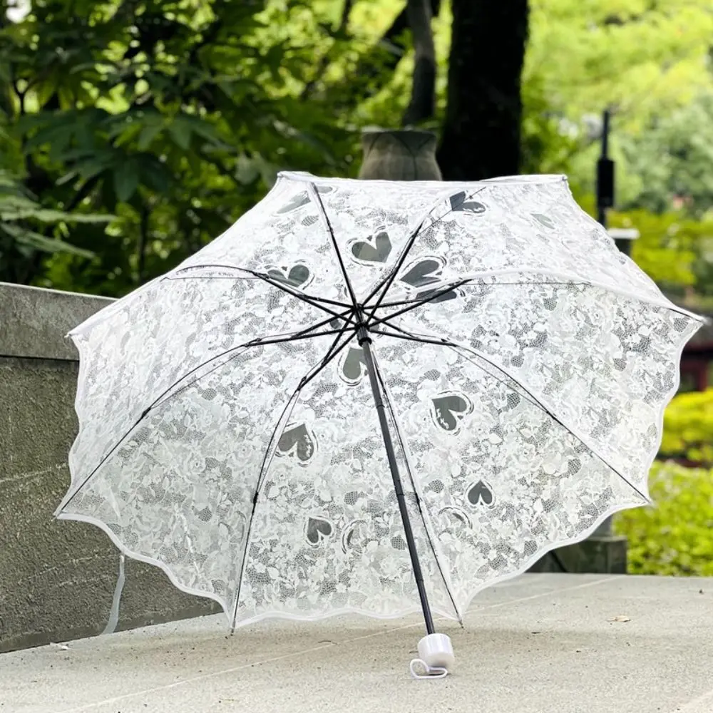 Durable Foldable Lace Parasol Umbrella Large Embroidery Flower Girl Umbrella Transparent Love Bride Umbrella for Photo Prop