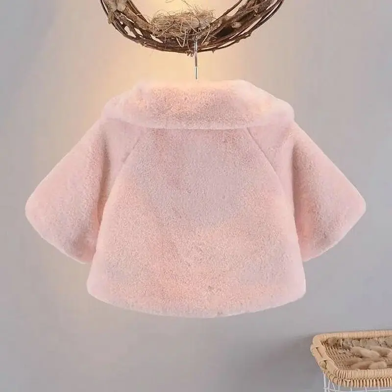 2023 Autumn Winter Baby Jacket Cute Christmas Little Princess Cloak Warm Faux Fur Coat For Girls Snowsuit Plush Infant Outerwear