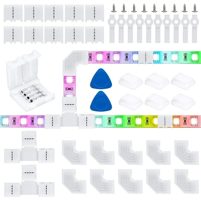 

4-контактный RGB-разъем для светодиодной ленты, светодиодные разъемы 10 мм, безпаяльный светодиодный фоторазъем, L-разъемы, T-разъемы