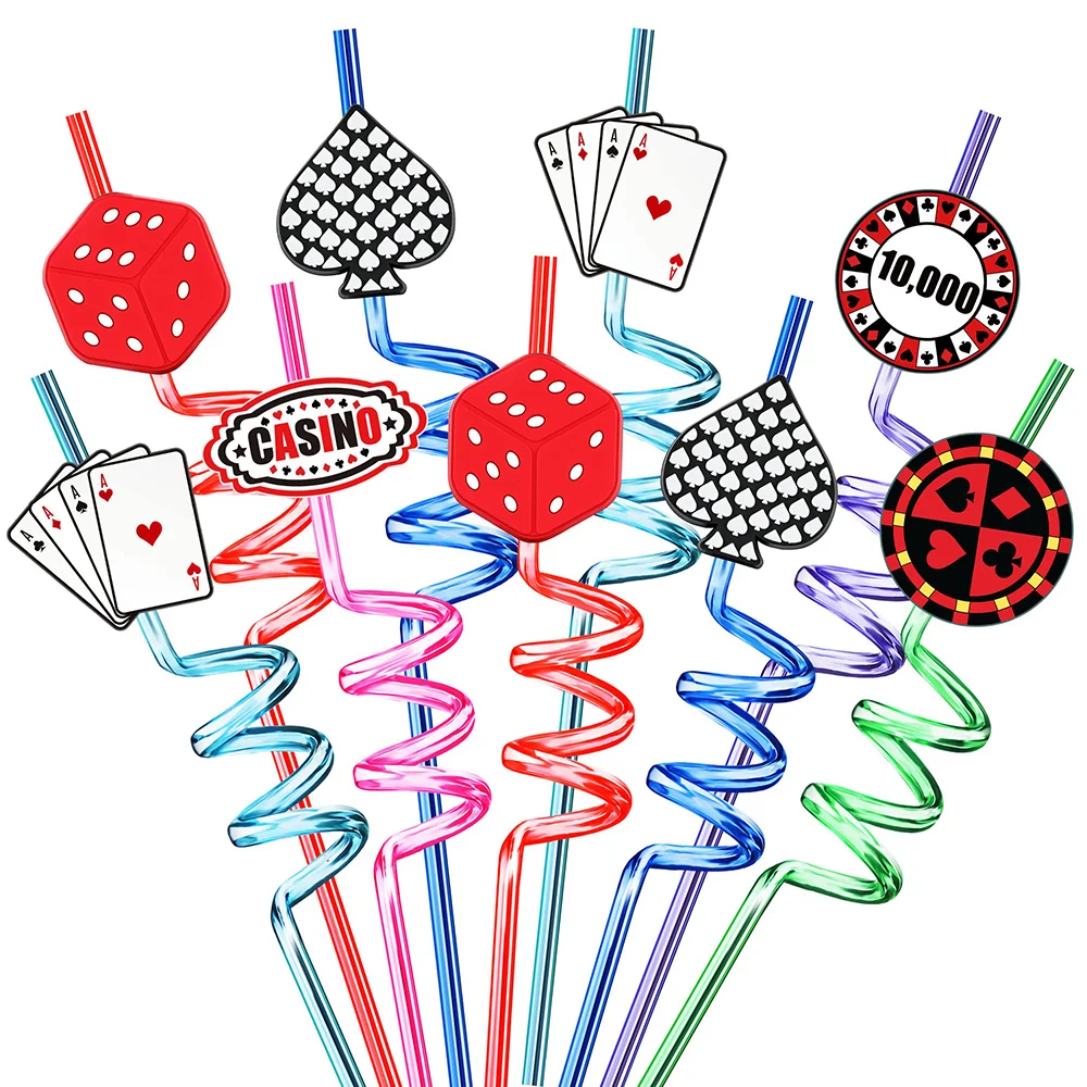 

24Pcs Casino Straws Casino Party Favors Reusable Casino Crazy Straws Las Vegas Birthday Casino Night Poker Events Party Supplies