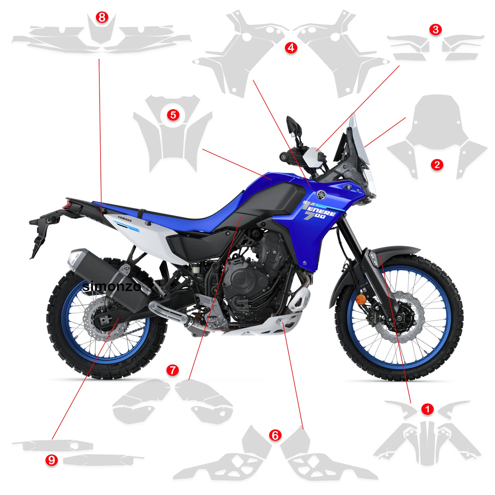 For Yamaha Tenere 700 2025 Motorcycle TPU Paint Protection Film Tenere700 TENERE 700 PPF Protection Fairing Real Material Kit