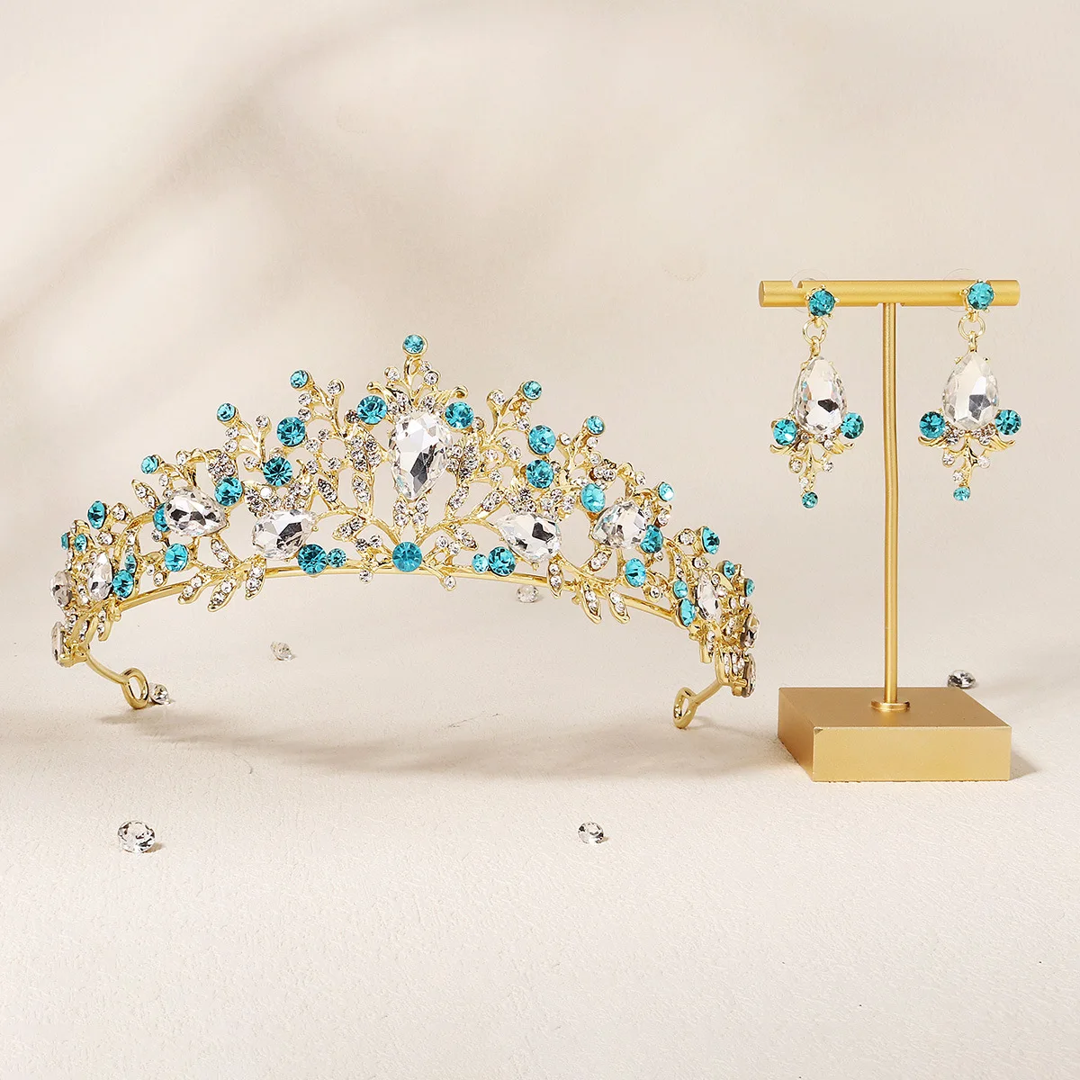 

Bridal Accessories 2-piece Crown Princess Birthday Adult Gift Hair Accessories Crystal Earrings Crown Set
