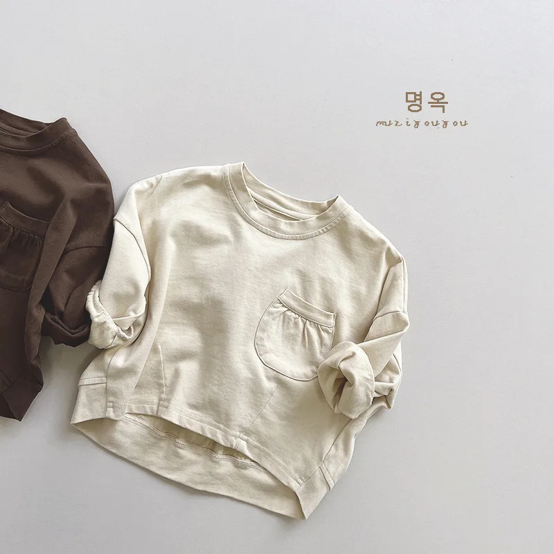 Baby Boys Girls Long Sleeve T Shirts Autumn New Kids Solid Casual Bottoming Shirt Toddler Loose Versatile Tops Children Clothes