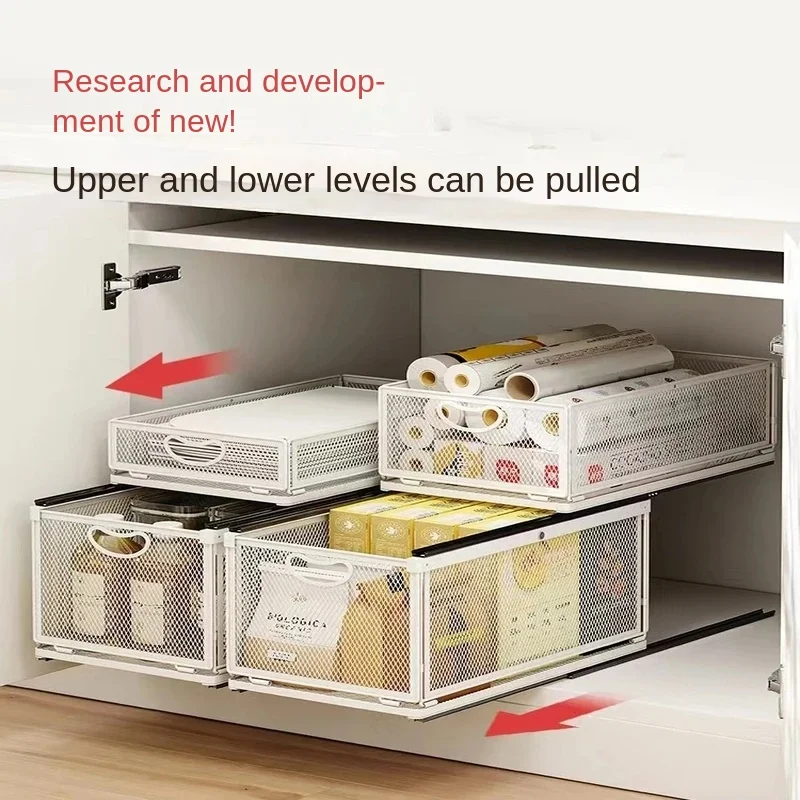Folding Kitchen Storage Basket Pull-Out Seasoning Rack Cabinet Drawer Organizer Debris Storage Shelf for Kitchen Organizer
