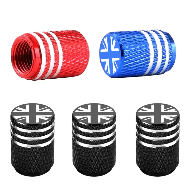 1Pc Valve Stem Caps UK Flag Aluminum Auto Tire Air Rubber Ring Dustproof Universal Fits Cars Trucks Motorcycles Bicycles