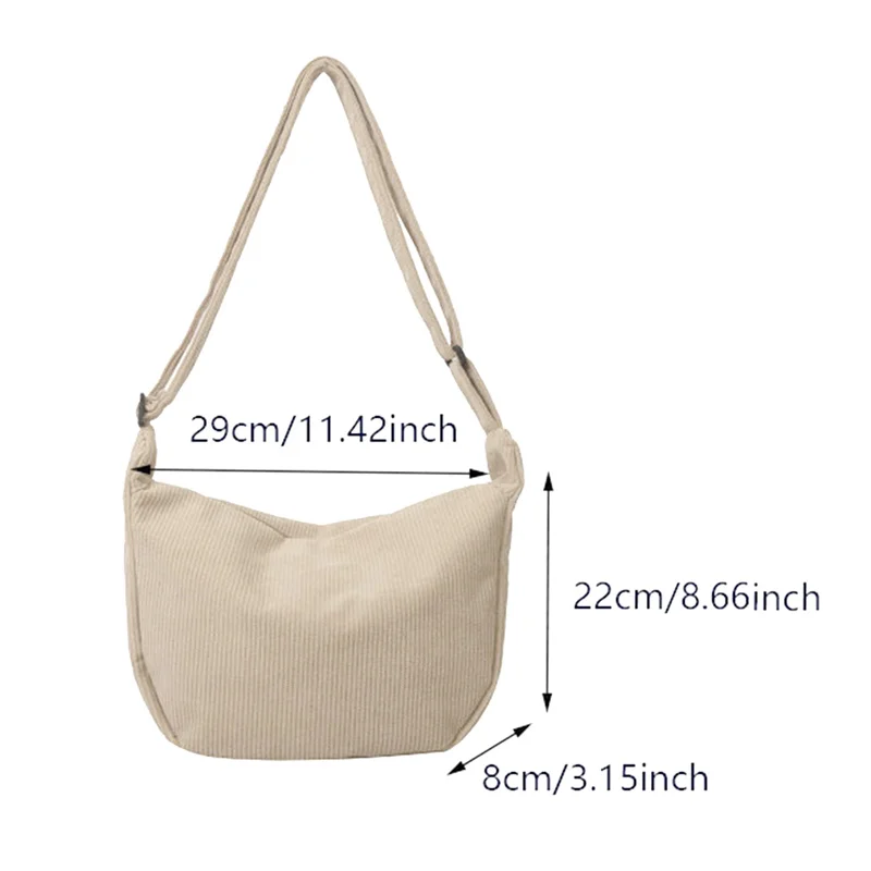 Corduroy Shoulder Bag Minimalist Crossbody Bag Women\'s Handbags Fashion Fabric Underarm Bag Solid Color Zipper Female Handbag