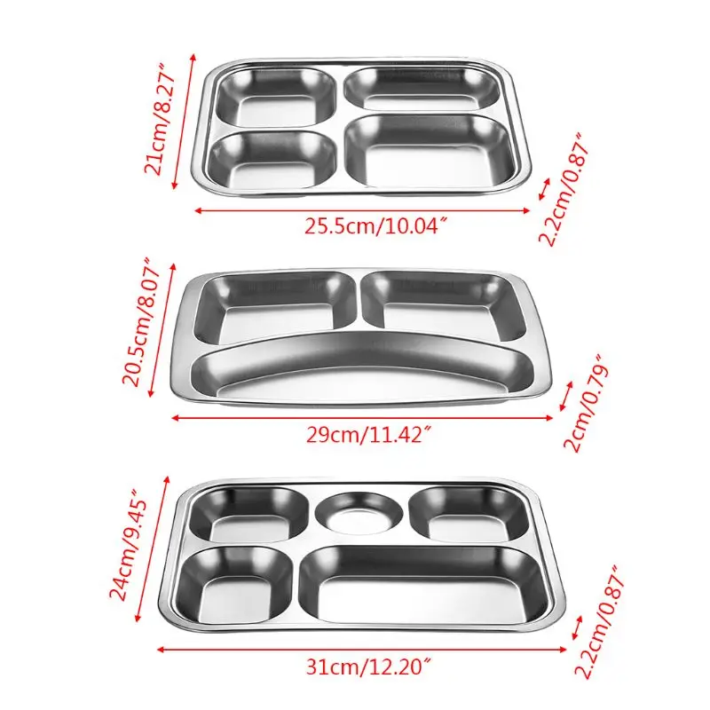 Divided Dinner Tray Compartment Plate Washable Reusable Durable Metal