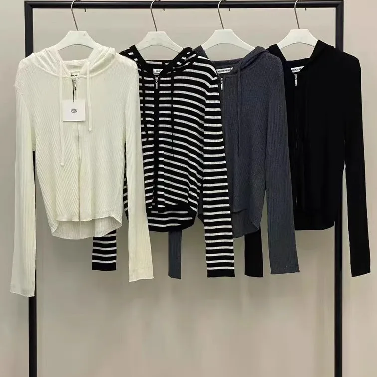 

Эластичная вязаная толстовка с капюшоном Jaet на молнии в полоску, повседневная женская длинная толстовка Sve, весенне-осенний сезон, верхняя одежда Faion