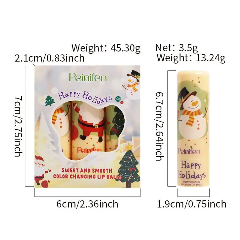 Coffret cadeau de baume à lèvres de Noël – Brillant à lèvres à couleur changeante, soin hydratant et hydratant, bas pour femmes et filles, 3 pièces