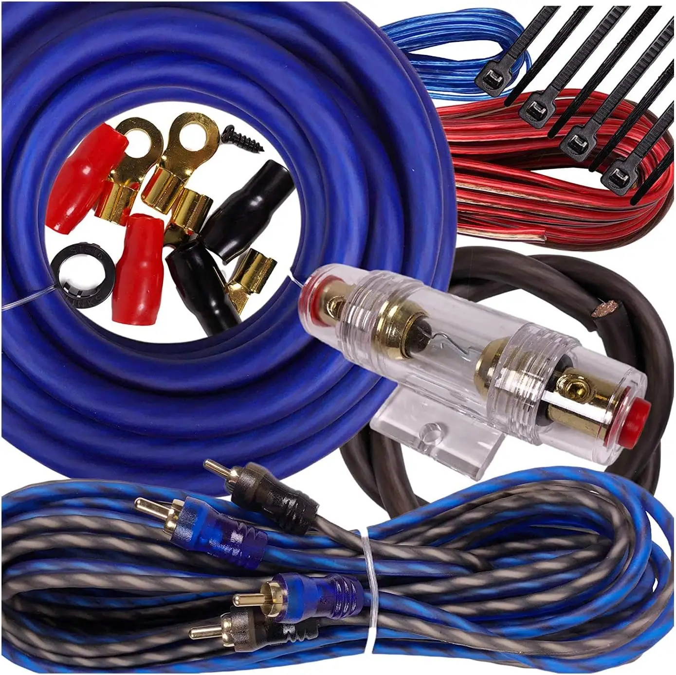 

Комплект усилителя с 4 калибрами, 2600 Вт и гибкой проводкой — синий