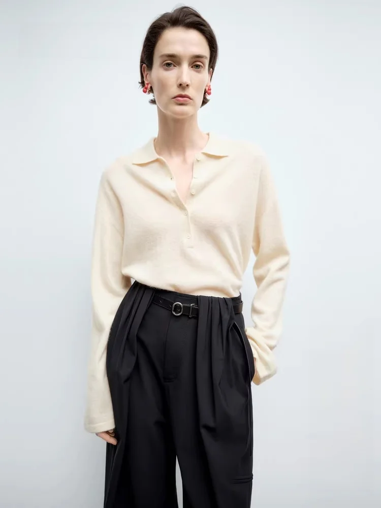 

Edition Women's Knitted Sweater Vintage Sle Long Sve V-Ne Camere Wool Blend Spring 2025 Faion Trend