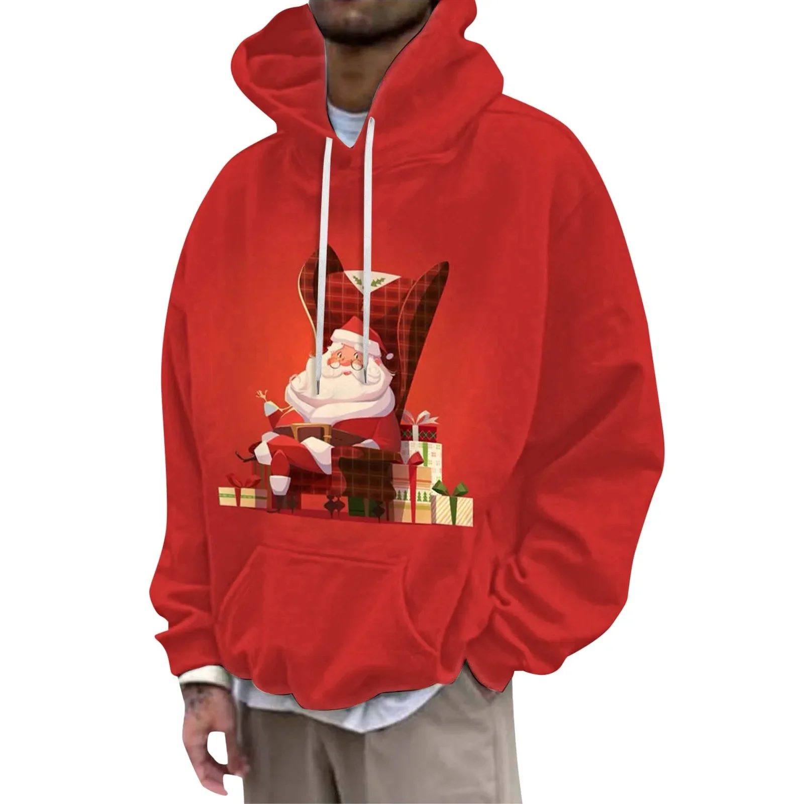 

Autumn Santa Claus Sweatshirt Men's New Fashion Casual Pullover Top Women's Long Sleeve Hooded Hoodie Christmas Top Red Hoodies