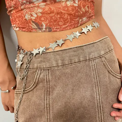 Fashion Star Gouden Ketting Riem Vrouwelijke Taille Verstelbare Goth Punk Zilveren Metalen Riemen Voor Vrouwen Luxe Designer Jurk Tailleband Y2K