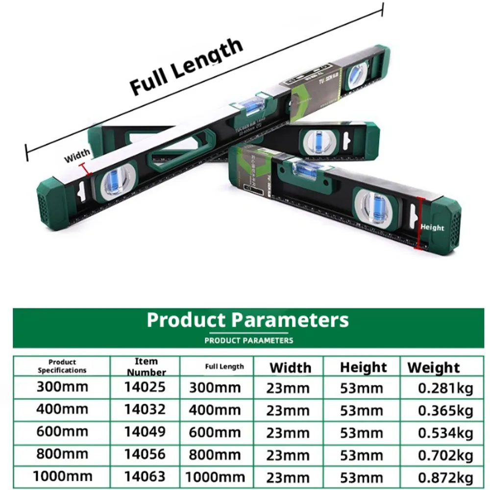 30/40/60/80/100cm High-Precision Spirit Level, Magnetic Angle Meter, Aluminum Alloy Level Ruler, Protractor, 90-Degree Measuring