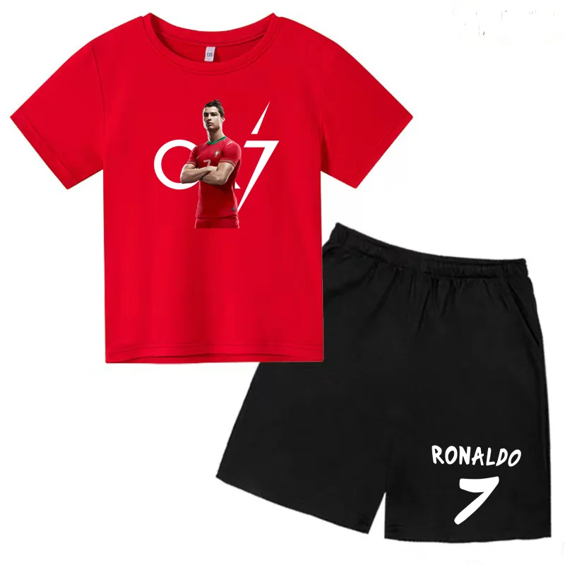 

Kids T-shirt CR7 Idol Print Boys Girls Toddler 3-12Y Top+Shorts 2P Sport Handsome Charming Coat Training Race Jogging Casual Set