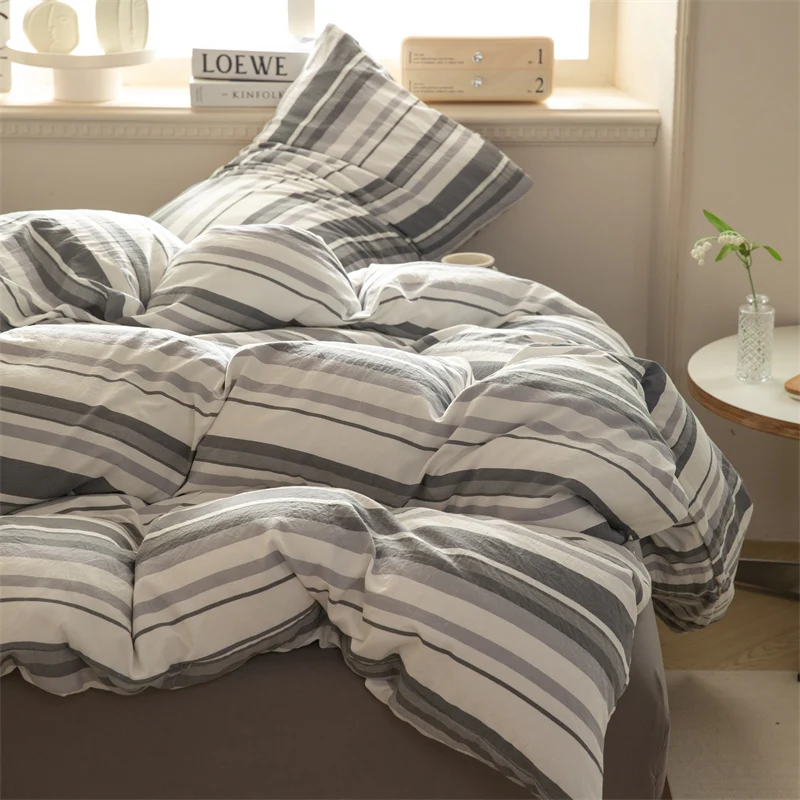 New Single Quilt Cover Washed Cotton Striped Duvet Cover Skin Friendly Breathable Bedding for Double Use 220x240 200x230 180x220