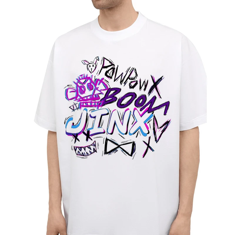 

Hot Anime Arcane-Jinx T-Shirts Man Women Casual O-Neck Short Sleeve Shirts Fans Gift Street Fashion COTTON