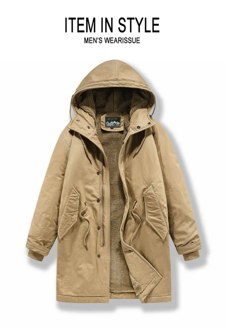 Neue Winter-Herrenjacken mit Kapuze und Pelzkragen, Warme Lange Fleece-Jacken, Hochwertige Outdoor-Freizeitjacken für Männer – Detail 2