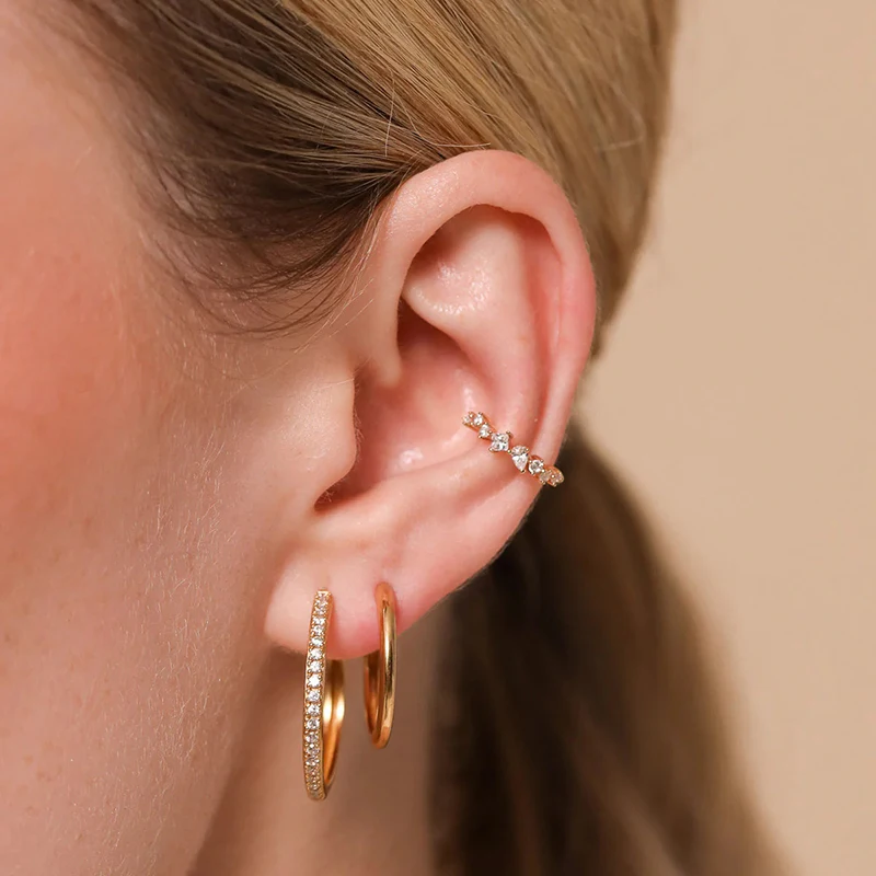 1 قطعة مطلي 24K الذهب أحادية أقراط مشبكية للنساء الهندسة تشيكوسلوفاكيا الزركون الأذن الأصفاد غير ثقب الأقراط مجوهرات حفلات الزفاف #2