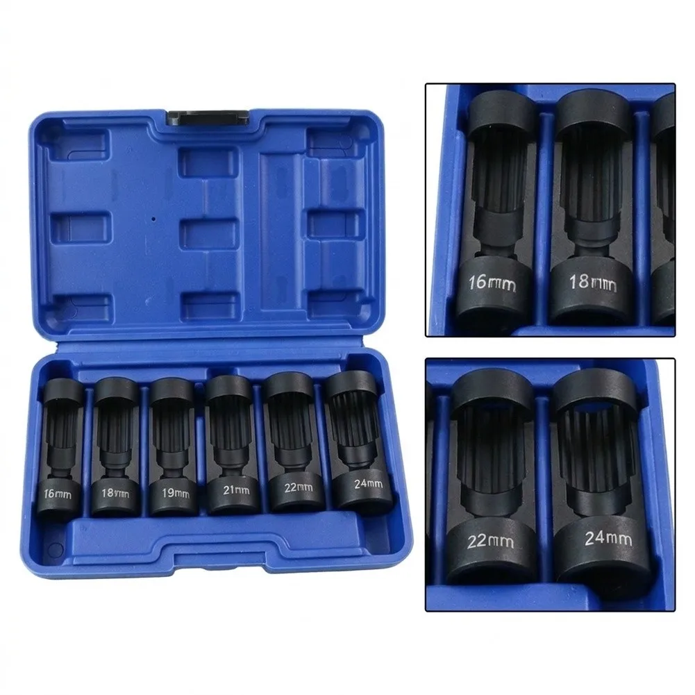 Chrome Vanadium Strut Nut Socket Set 6 Piece with Blow Molded Storage Case and 12 Point Internal Profile for Durability