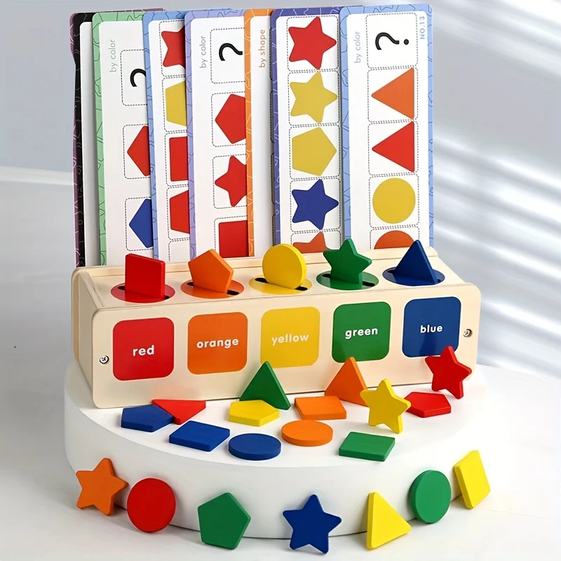 Wooden Coin Sorting Box for Youngsters - Color Recognition & Matching Game with Educational Cards, Mixed Colors