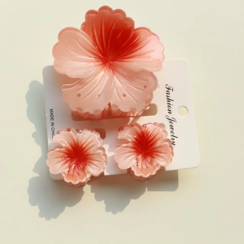3-teiliges Set Farbverlauf-Haarklammern Hibiskus Acryl Hawaiianische Blumen-Haarspange Süße Blumen-Pferdeschwanzklammer Sommer-Haaraccessoires – Detail 8