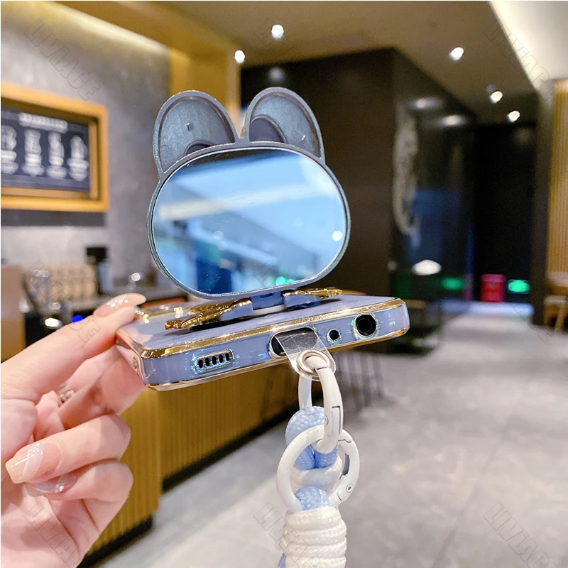 15pro Cute Rabbit Wrist Strap Phone Holder Case For iPhone 15 14 13 12 11 Xs Pro Max X XR Mini Apple 6 6s 7 8 Plus Stand Cover