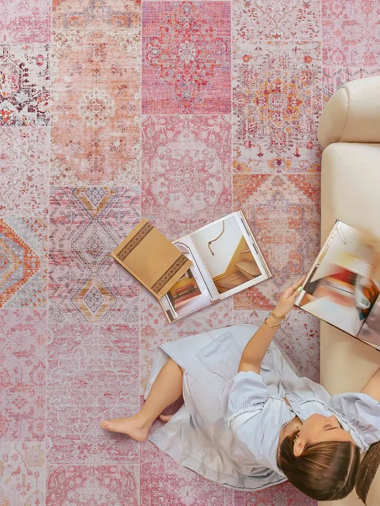 Pink Morocco Style Round Carpet for Living Room Kid Room Round Rug Soft Study Reading Floor Mat Persian American Bedroom Carpet