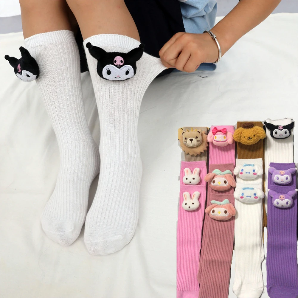 Kuromi Anime Sanrio My Melody Cinnamoroll Socks for Children's Girls Cartoon Kawaii Korean Style Mid-Tube Trendy Student Socks