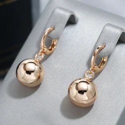 Wbmqda Simple Glossy Metal Ball Drop Earrings For Women 585 Rose Gold Color Fashion Daily Items High Quality Dubai Jewelry