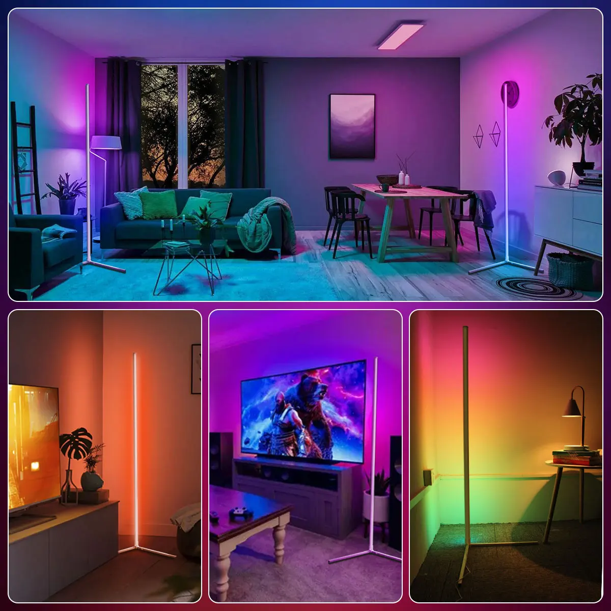 Dimmable White Smart Bluetooth Tuya Corner Floor Lamp RGB LED Light Bar Mood Lighting for Bedroom Gaming Living Room Xmas Decor