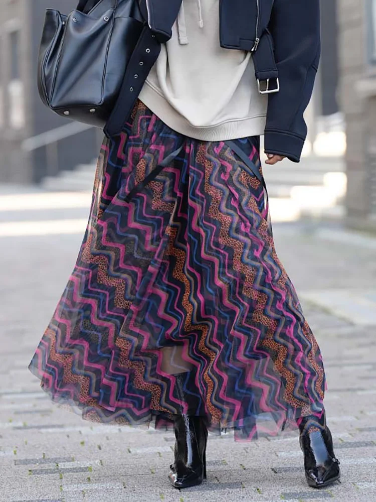 Patchwork 2024 Gonne con stampa Donna All Season Loungewear Moda Gonne larghe Guaze Dolce Semplice Femme Gonne Streetwear