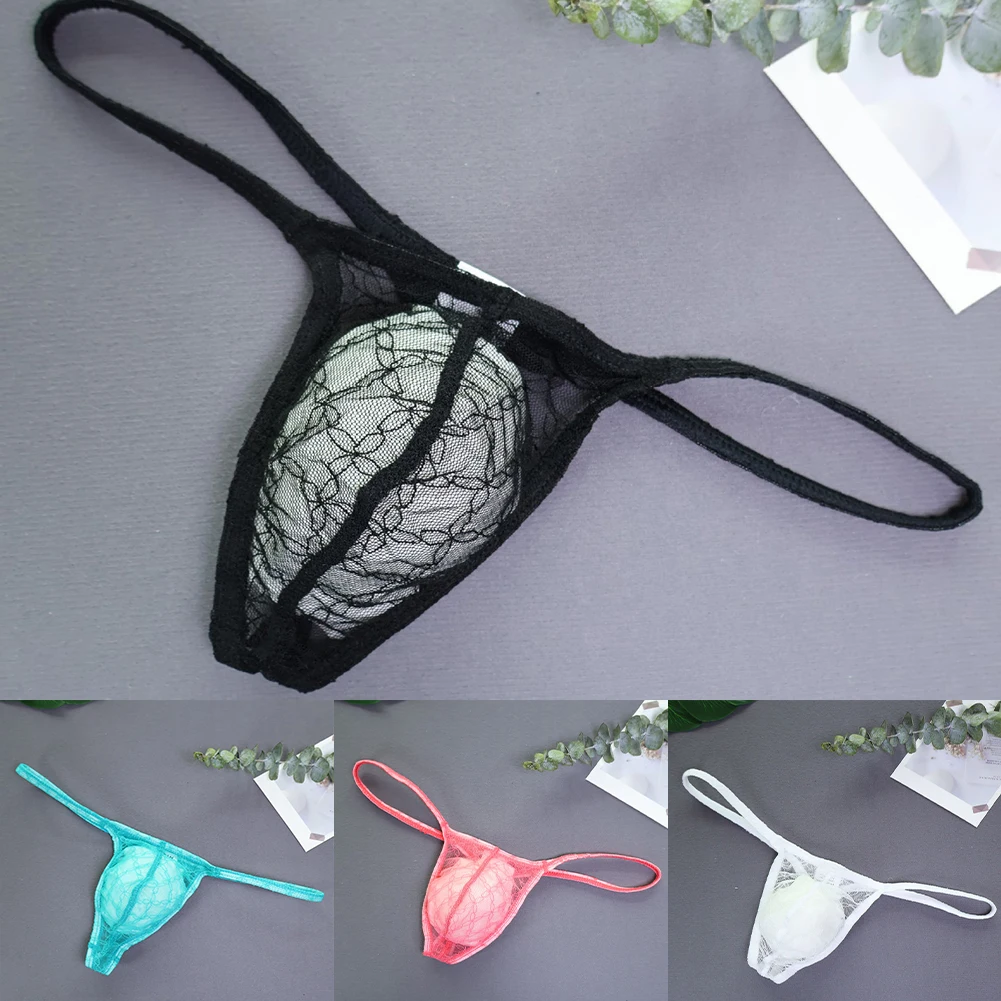 

Low Waist Mens Lace Thongs Gstrings Pouch Briefs Underwear Elastic Fit Breathable Stretch Material Underpants for Daily Use
