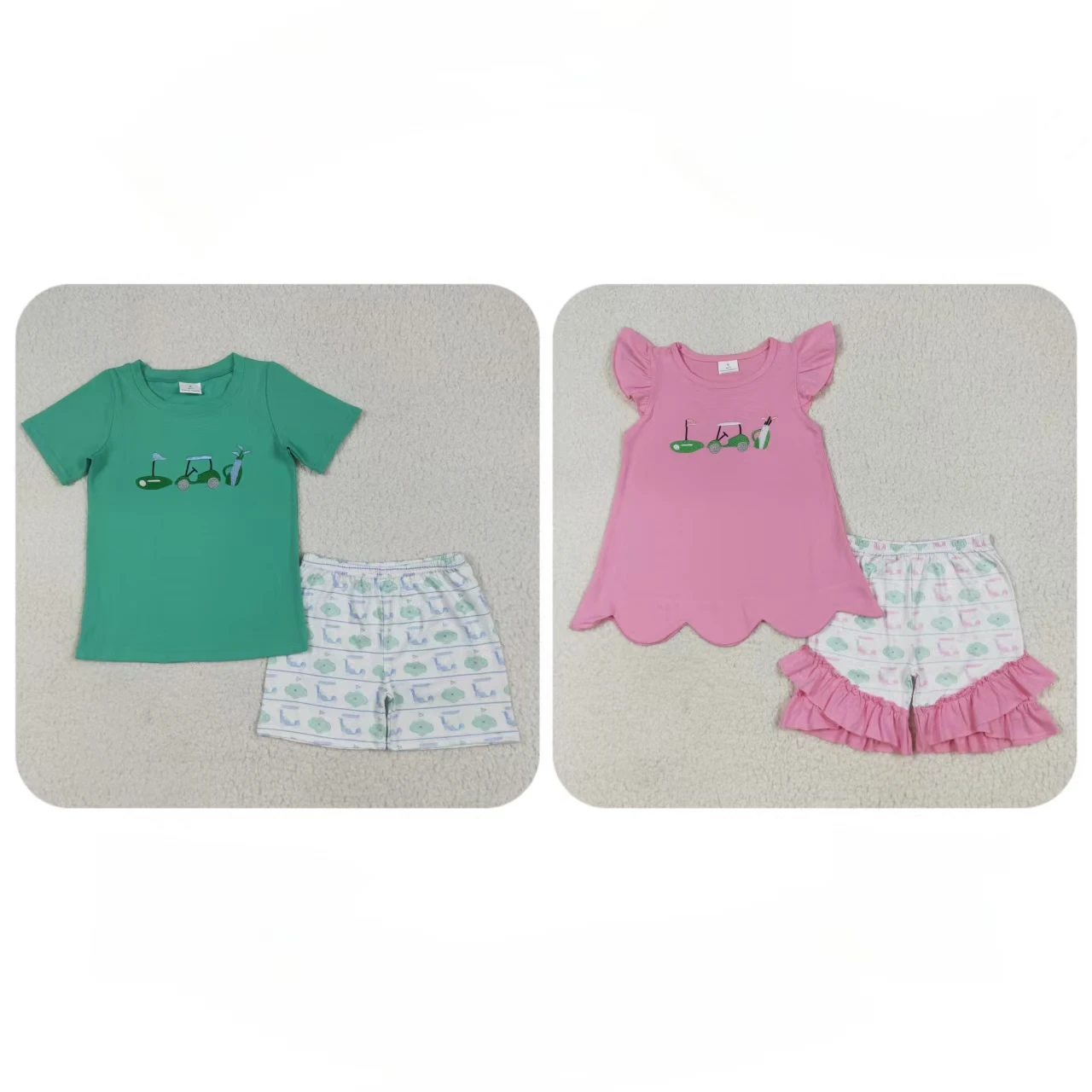 

Wholesale Baby Boy Girl Summer Two Pieces Clothing Children Embroidery Cotton Shirt Shorts Outfit Toddler Kids Sibling Ball Set