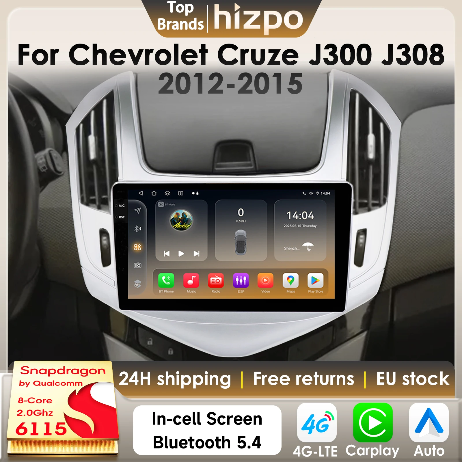 Hizpo 8G 128G 2Din Android 14 Autoradio Für Chevrolet Cruze J300 J308 2012-2015 Auto Multimedia GPS 4G Carplay Von Snapdragon 6115