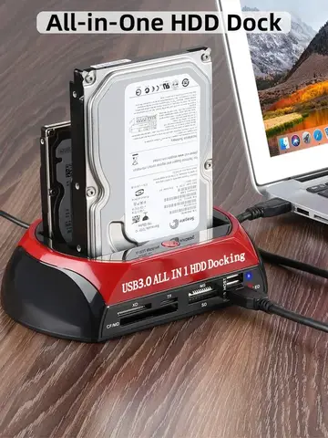 10 IN 1 Dual-bay Hard Drive Station SATA IDE HDD Docking Station with 12V Power Adapter for 2.5/3.5 Inch HDD/SSD TF Card