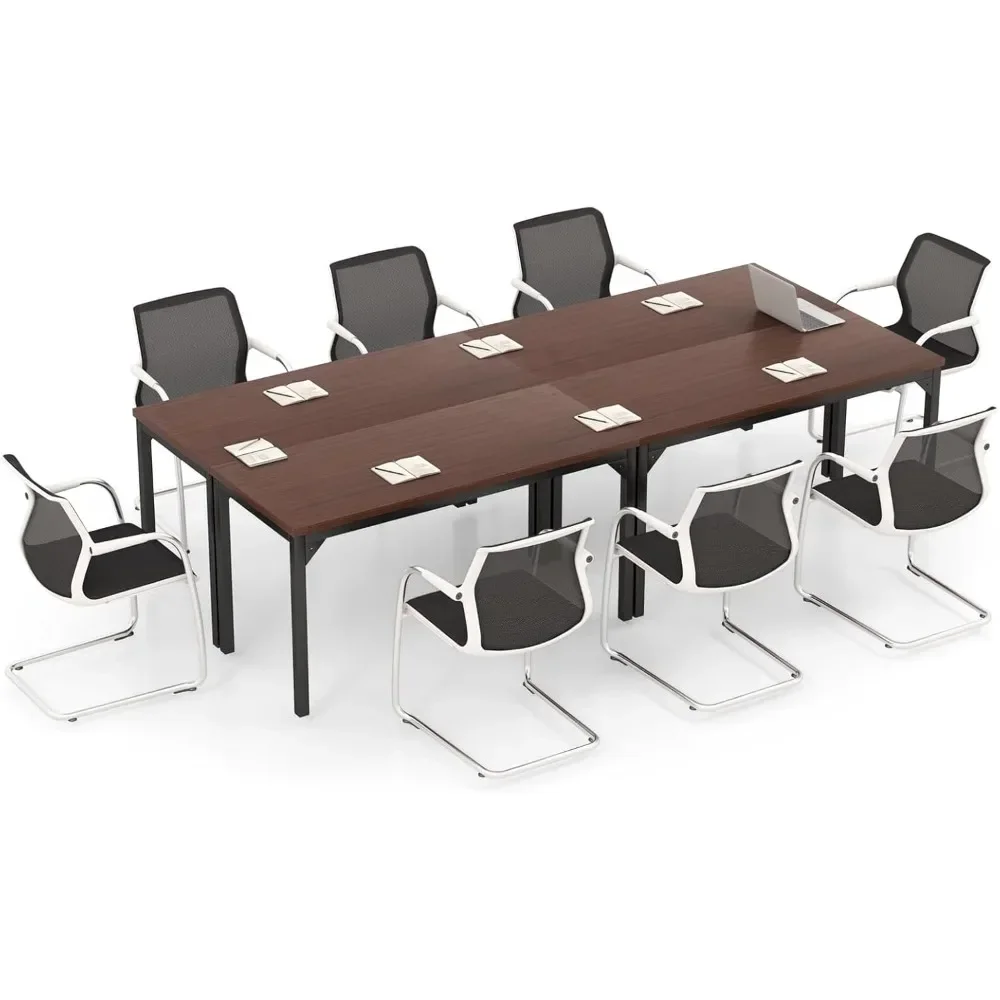 Conjunto de 4 mesas de conferência, mesa de sala de reuniões com mesa grande e estrutura de metal resistente, mesa de conferência multifuncional