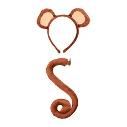 2 Pieces Monkey Ears and Tail Set Girls Boys Animals Costume Monkey Hair Hoop for Animals Themed Parties Role Play Photo Props