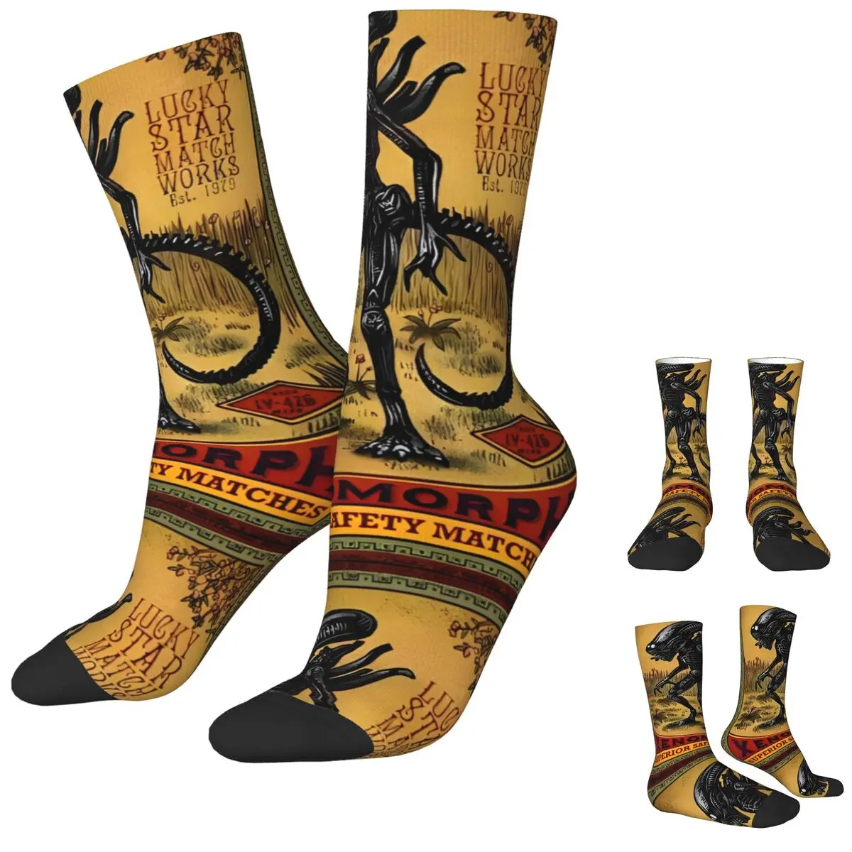 Fashion Alien Xenomorph Matches Basketball Socks Polyester Long Socks for Women Men