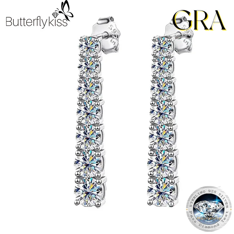 

Женские серьги-капли с муассанитом Butterflykiss Total 2,8 карата, висячие серьги из стерлингового серебра 925 пробы с кисточками, свадебные украшения