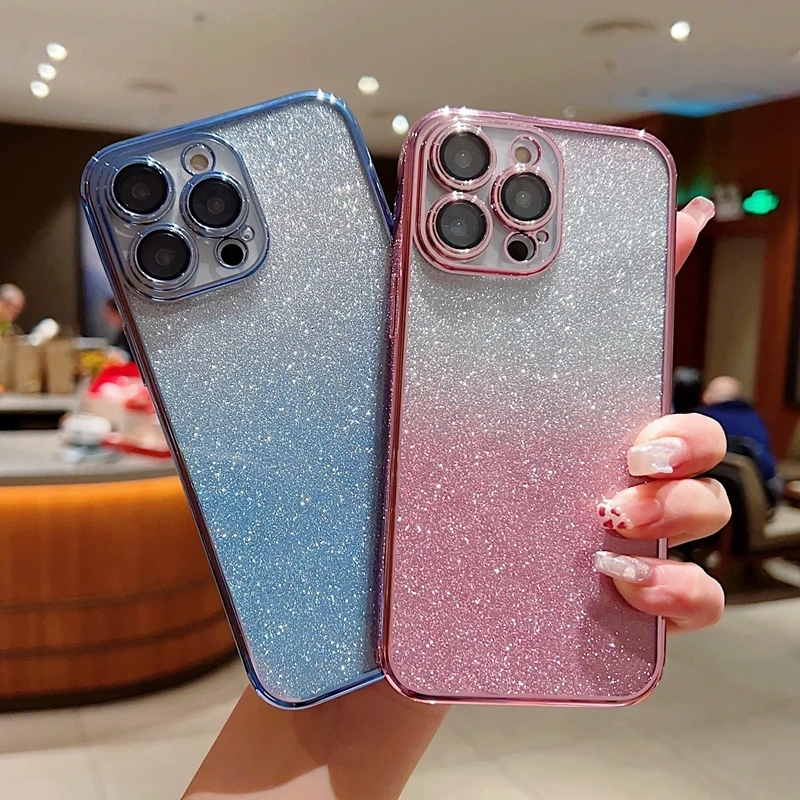 Galvanic Glitter Phone Case For OPPO Reno 10 11 12 Pro Plus 11F Z TPU Comes With Lens Film Protection Shockproof Clear Cover