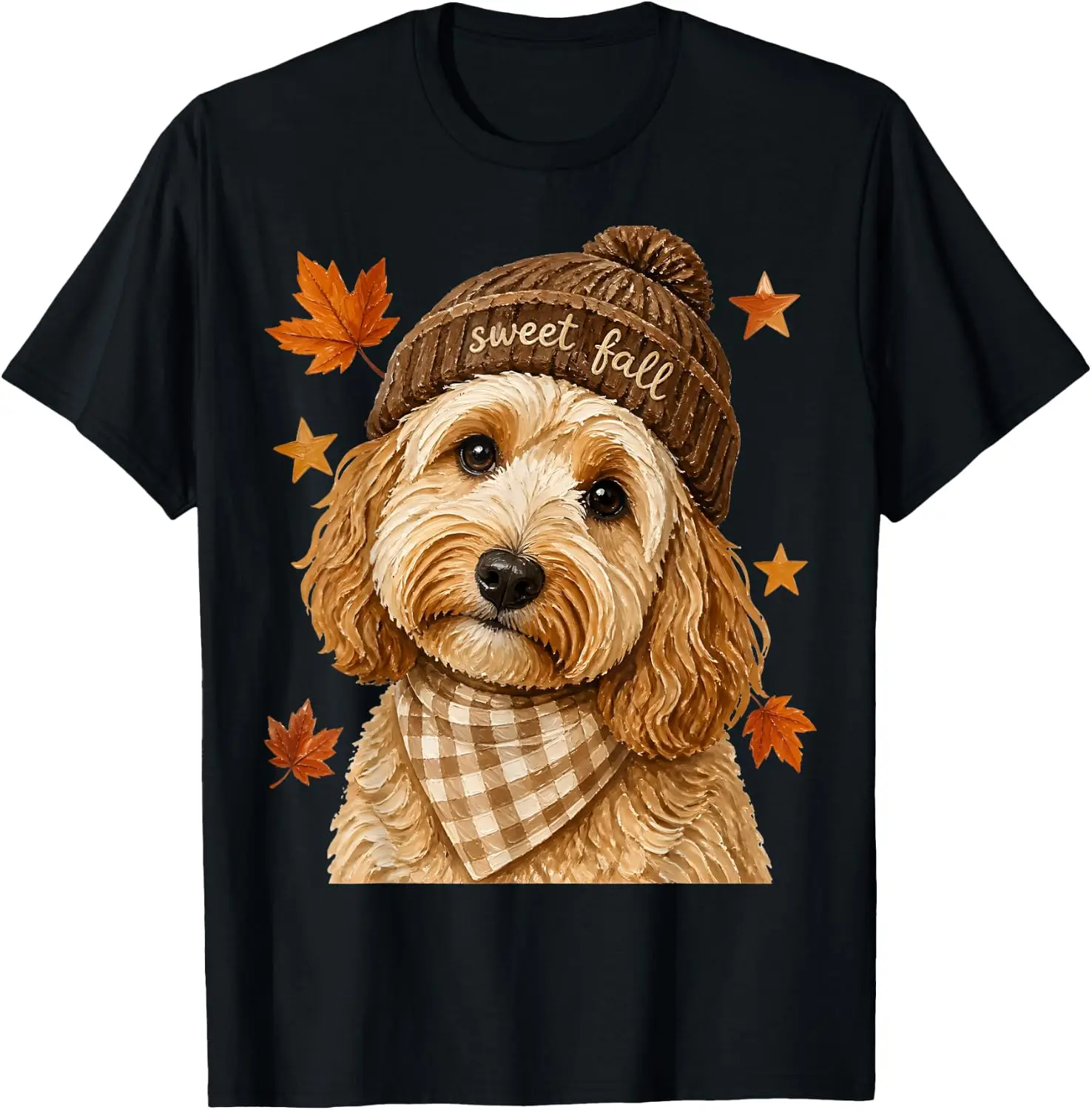 Cute Goldendoodle Dog Cozy Fall Pumpkin Autumn Thanksgiving T-Shirt Cute Halloween Pumpkin Short-Sleeve Tee: Fun, Breathable, Pure Cotton, Stylish—Perfect for Sports, Lounging, or Casual Wear.