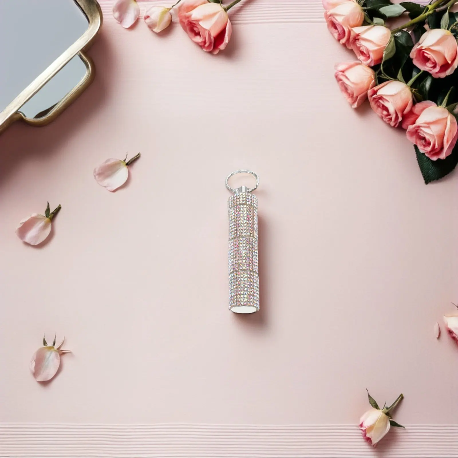 Rhinestone Pill Keychain Holder 3-Compartment Portable Travel Medicine Organizer Metal Pill Case Daily Use Keyring