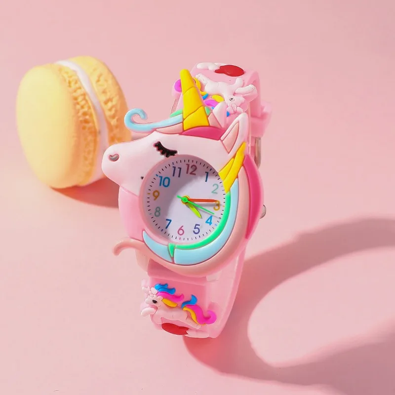 Cartoon Children's 3D Unicorn Silicone Watch Set for Boys and Girls, Simple Digital Quartz Watch Set