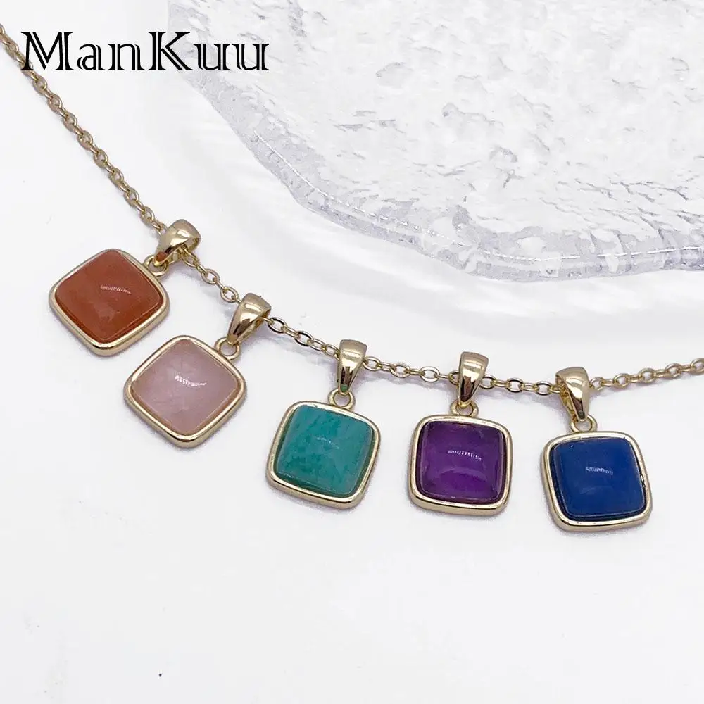 mankuu elegant 8mm square natural crystal gemstone pendants gold plated jewelry diy making necklace for charm women daily
