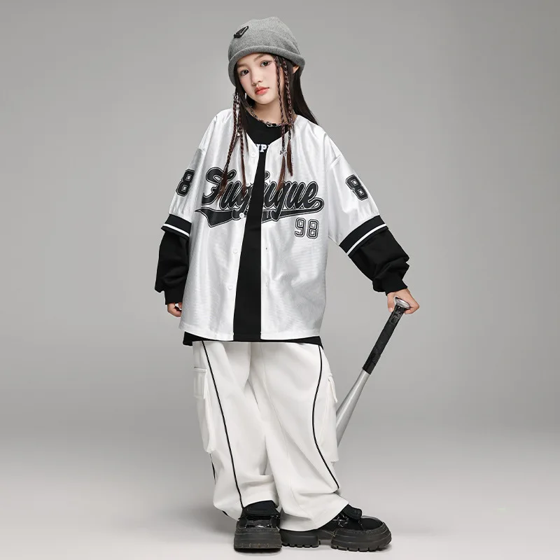 

Костюмы для бальных танцев в стиле хип-хоп для девочек, 2022, свободная бейсбольная форма, брюки-карго, уличная одежда для мальчиков, сценическая одежда для джазовых танцев DQS18626