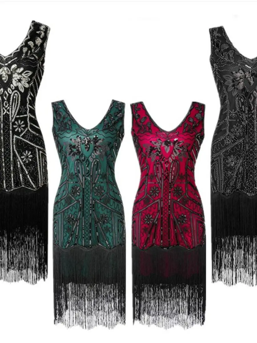 

Вечернее платье с пайетками в стиле ретро 920-х годов, коктейльное платье с кисточками, женское модное облегающее платье со средней талией без све, новинка лета