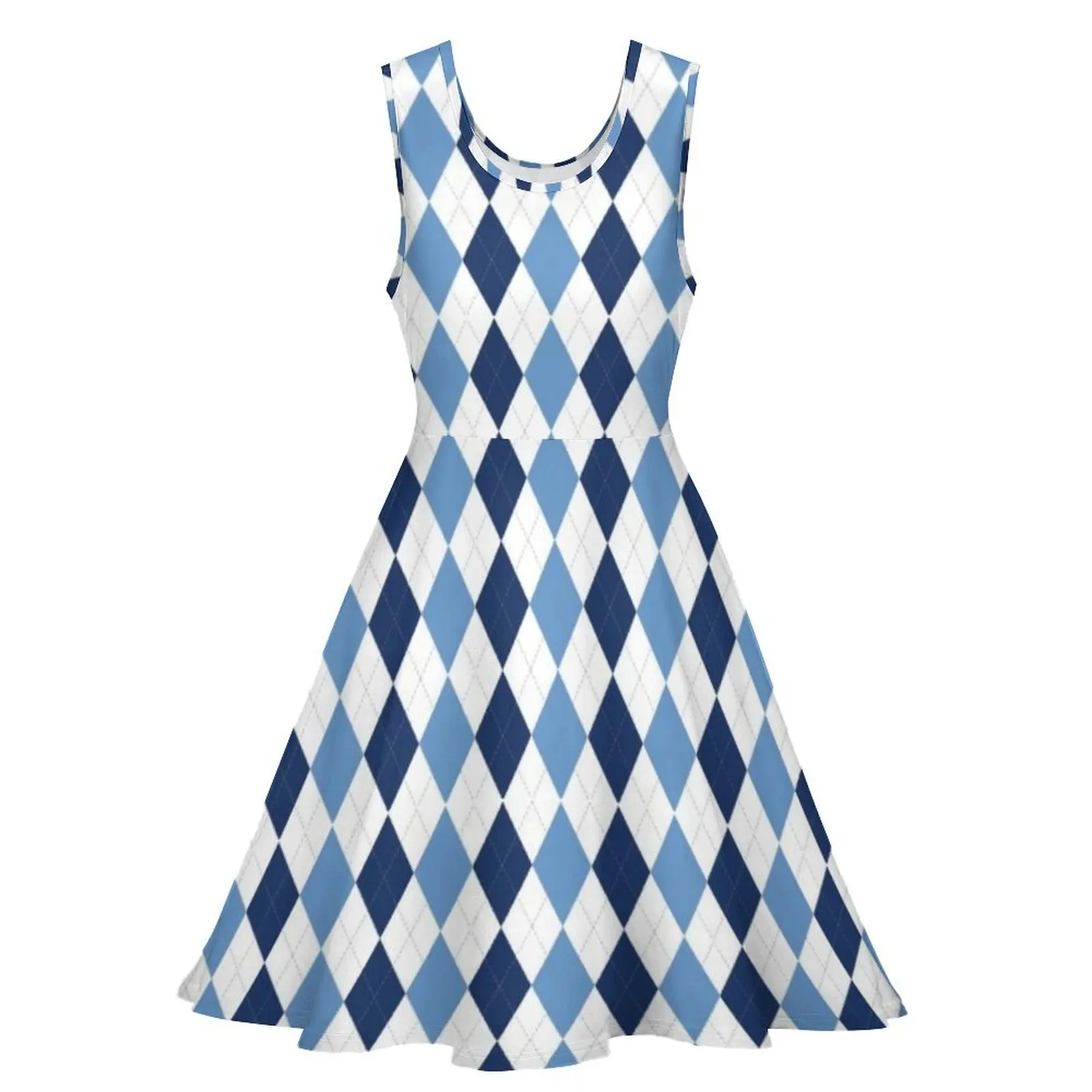 Navy/Carolina Argyle Sleeveless Dress summer dress korean women women