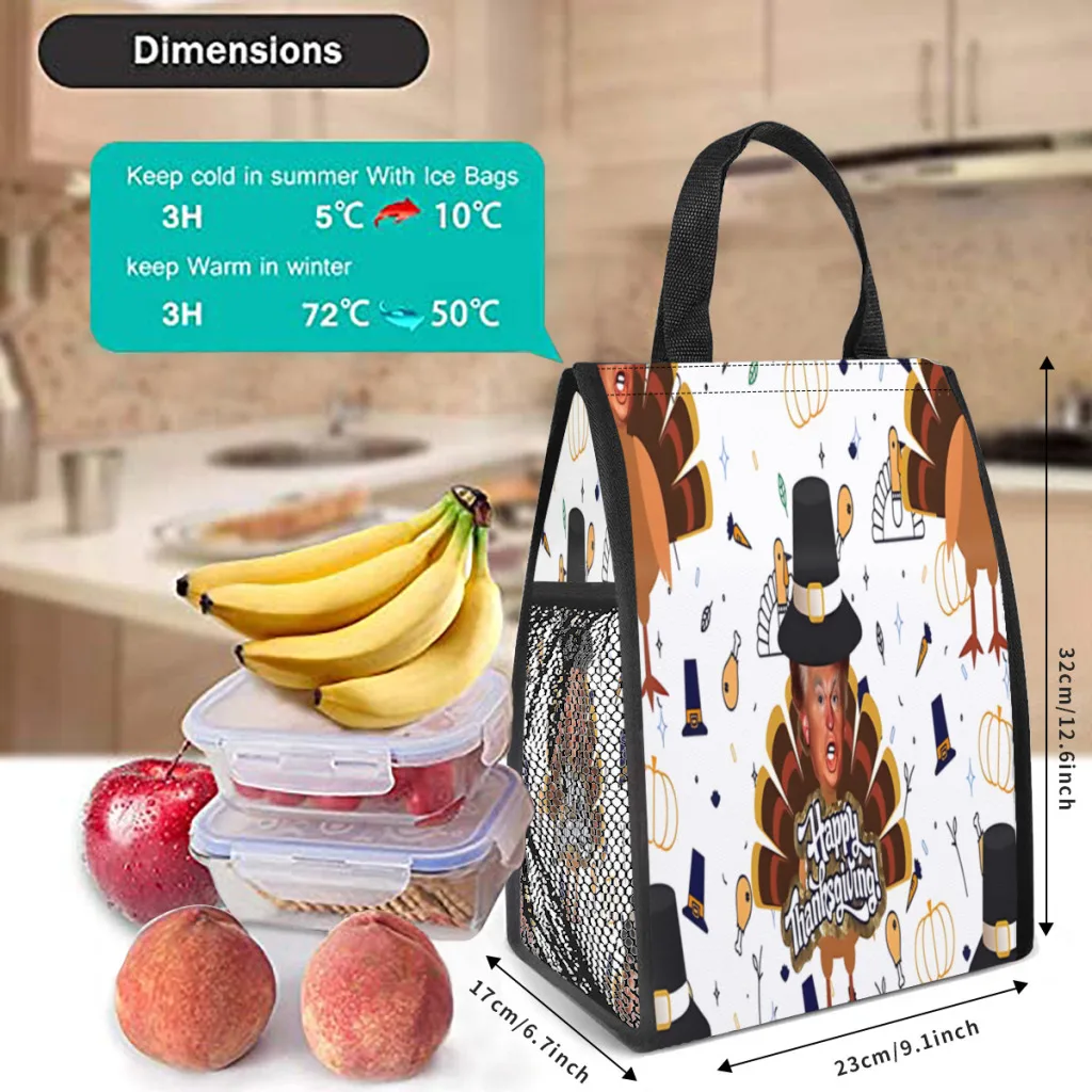 Thanksgiving Trump Turkey_1 Thermal Insulated Lunch Bag Portable Lunch Container For Camp Multifunction Food Box