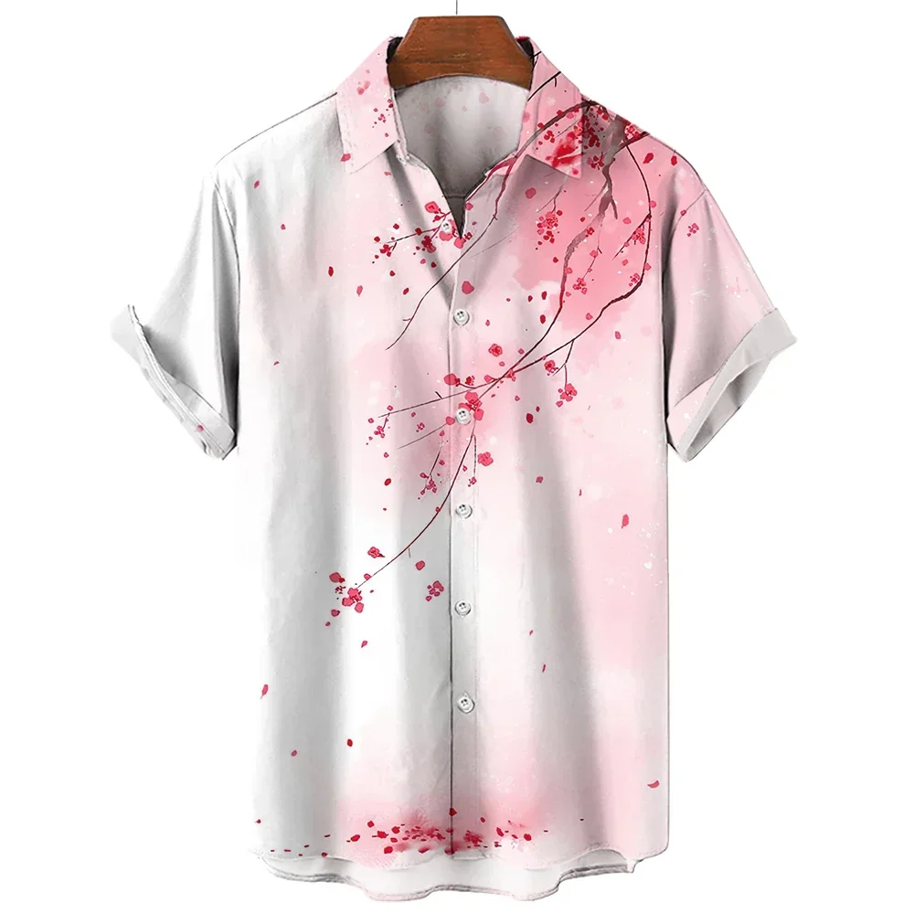 Camisa de manga corta con un aspecto fresco y moderno, nuevo estilo, 2023 El estampado floral 3D le da un efecto de ciudad floreciente. Es un cas